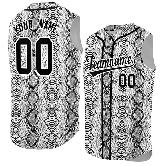 Custom Black Snakeskin Pattern Authentic Sleeveless Baseball Jersey