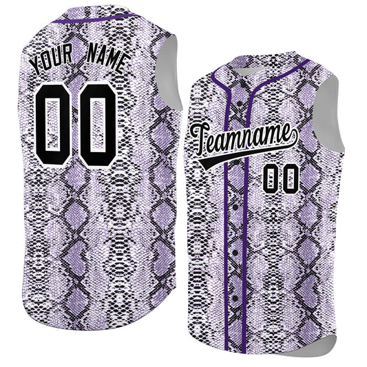 Custom Purple Snakeskin Pattern Authentic Sleeveless Baseball Jersey