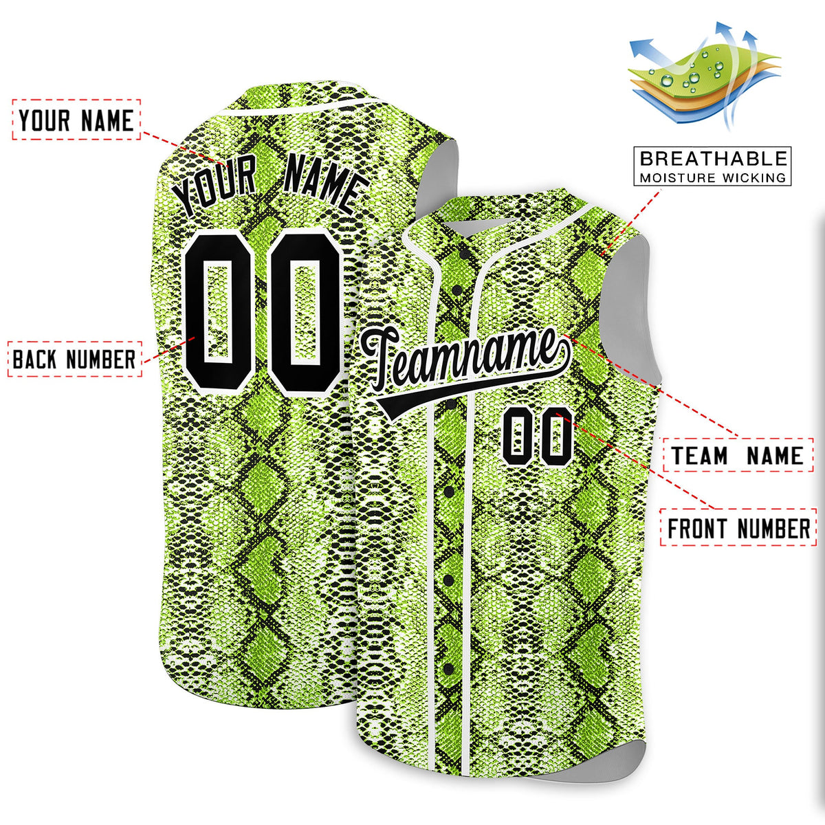 Custom White Snakeskin Pattern Authentic Sleeveless Baseball Jersey Limited