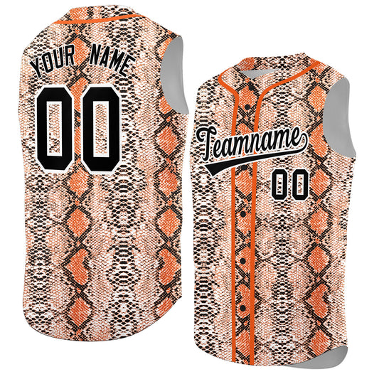 Custom Orange Snakeskin Pattern Authentic Sleeveless Baseball Jersey