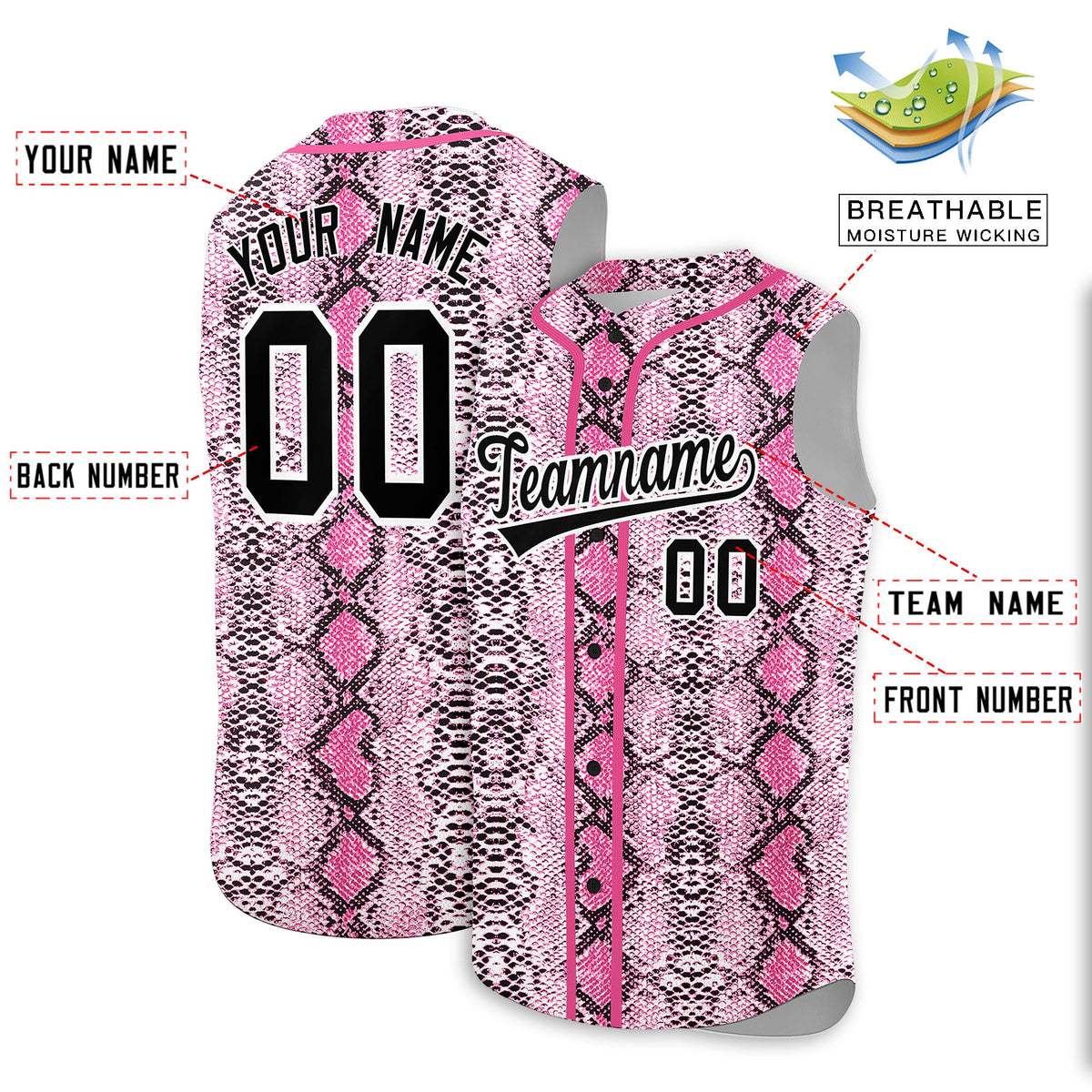 Custom Pink Snakeskin Pattern Authentic Sleeveless Baseball Jersey Limited