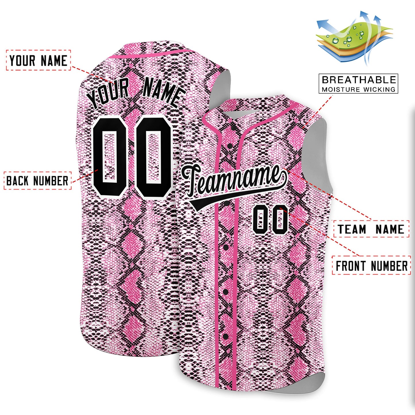Custom Pink Snakeskin Pattern Authentic Sleeveless Baseball Jersey Limited