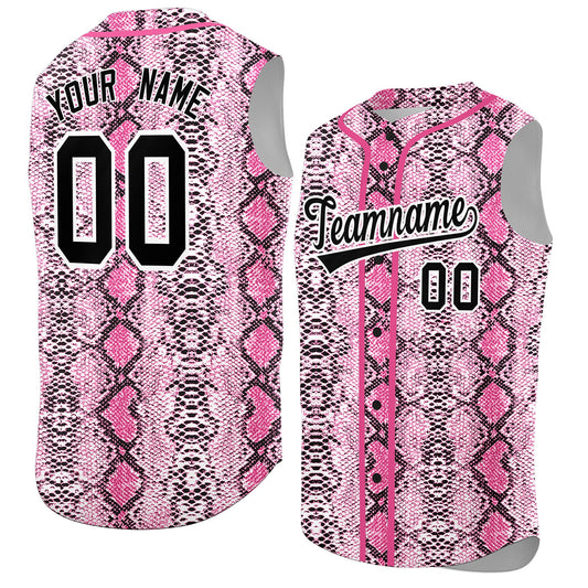 Custom Pink Snakeskin Pattern Authentic Sleeveless Baseball Jersey
