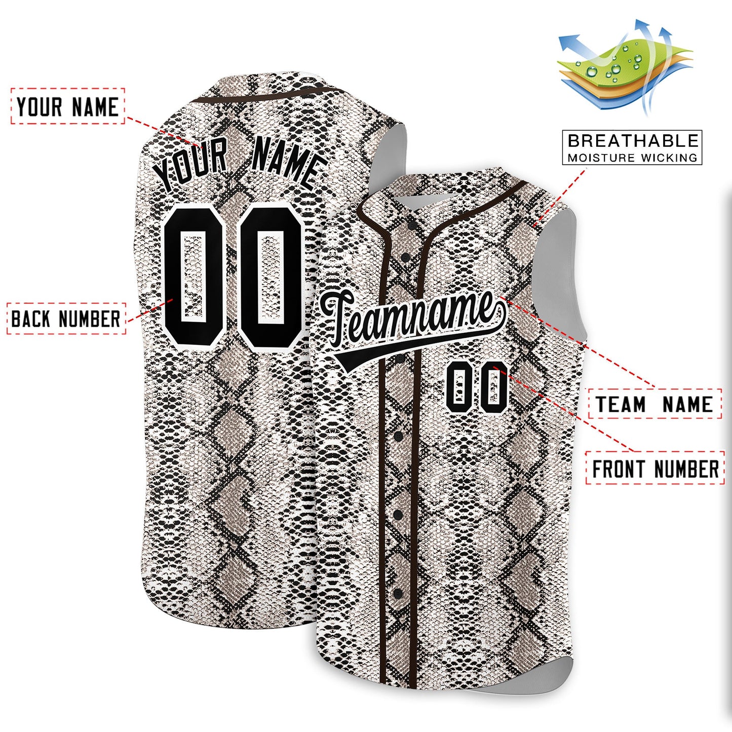 Custom Brown Snakeskin Pattern Authentic Sleeveless Baseball Jersey Limited