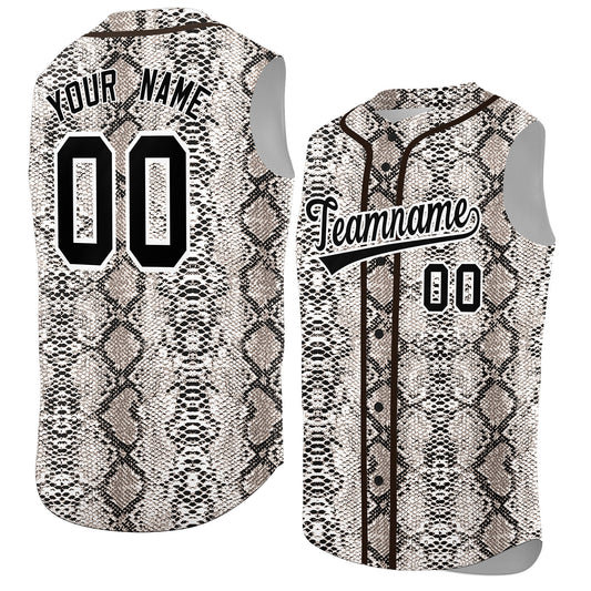 Custom Brown Snakeskin Pattern Authentic Sleeveless Baseball Jersey