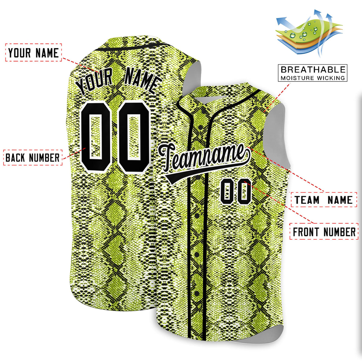 Custom Black Snakeskin Pattern Authentic Sleeveless Baseball Jersey Limited