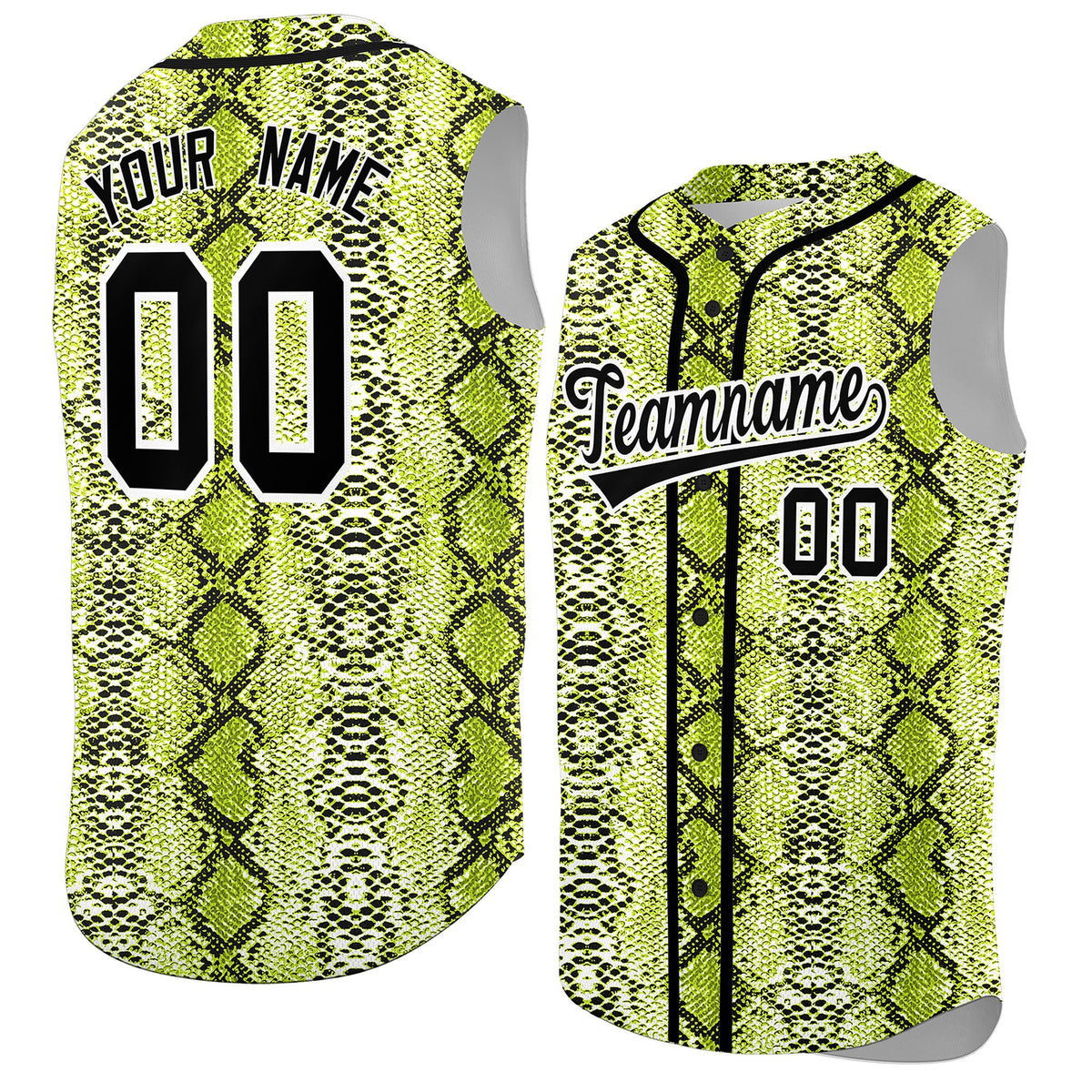 Custom Black Snakeskin Pattern Authentic Sleeveless Baseball Jersey