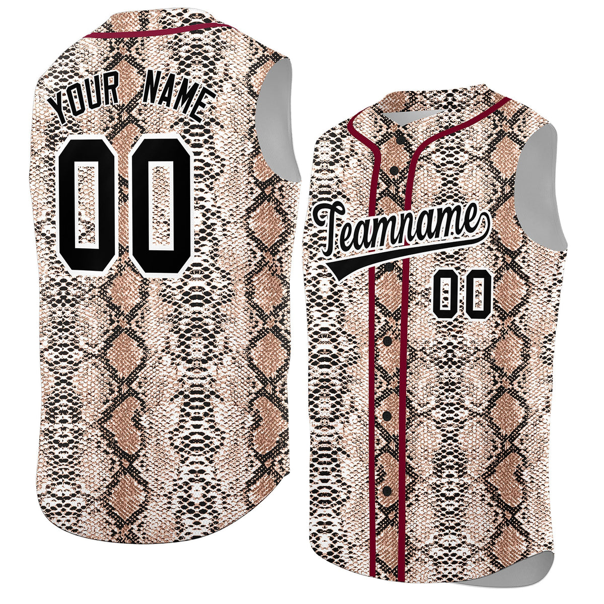 Custom Crimson Snakeskin Pattern Authentic Sleeveless Baseball Jersey