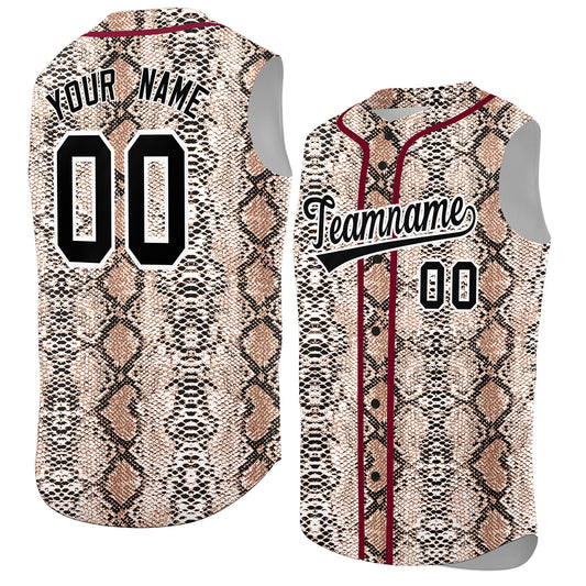 Custom Crimson Snakeskin Pattern Authentic Sleeveless Baseball Jersey