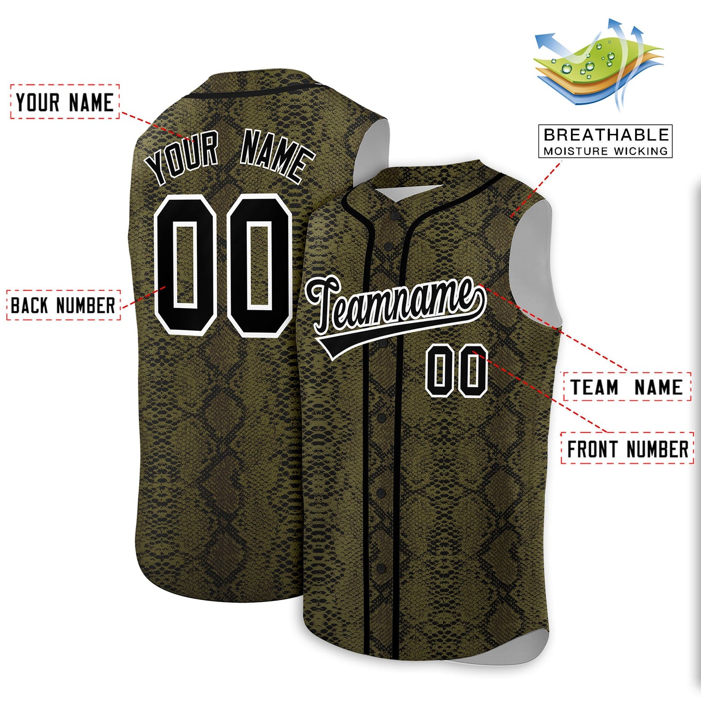Custom Black Snakeskin Pattern Authentic Sleeveless Baseball Jersey Limited