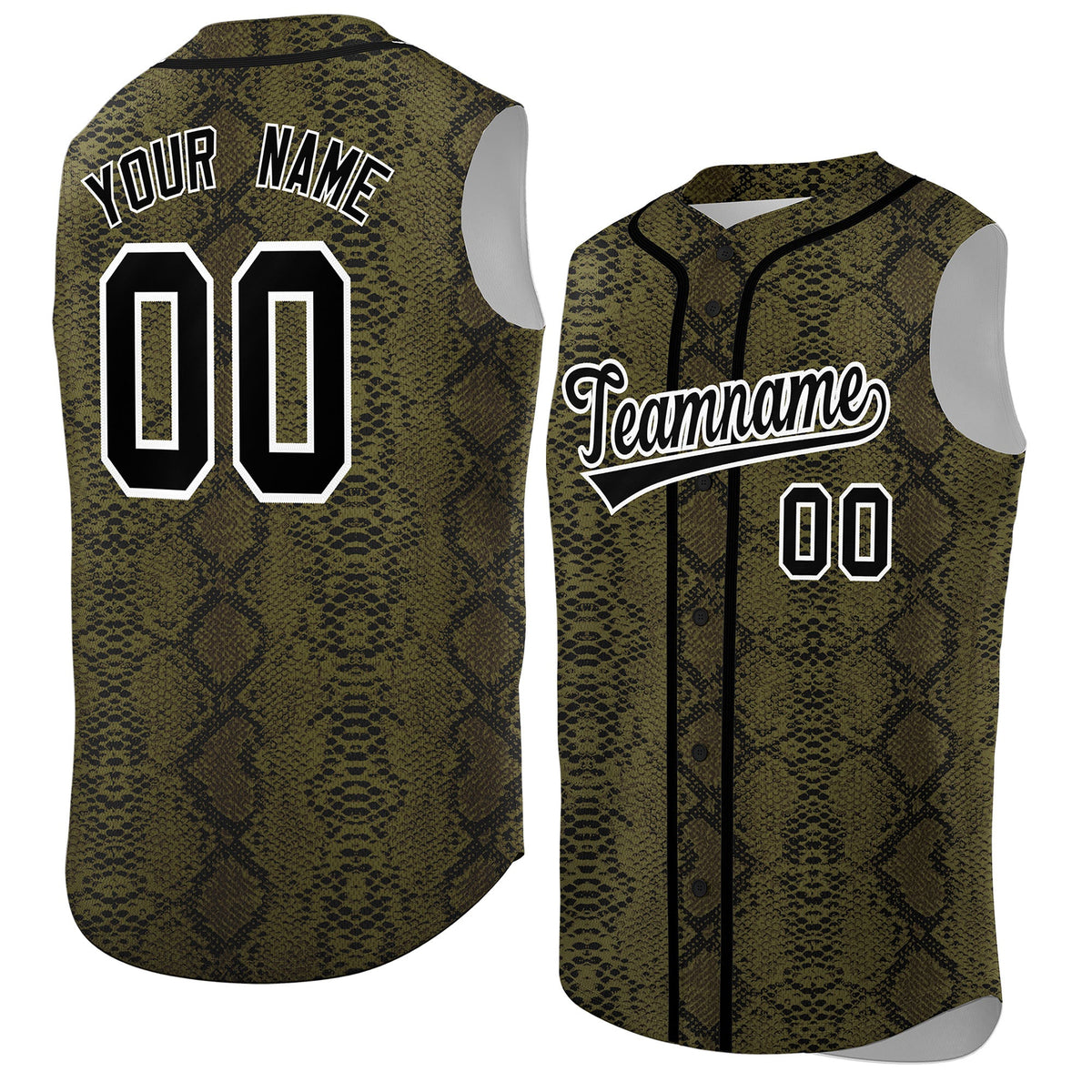 Custom Black Snakeskin Pattern Authentic Sleeveless Baseball Jersey