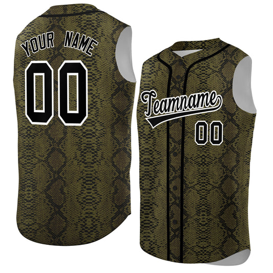 Custom Black Snakeskin Pattern Authentic Sleeveless Baseball Jersey