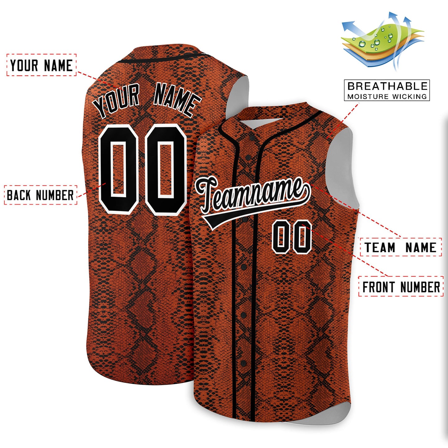 Custom Black Snakeskin Pattern Authentic Sleeveless Baseball Jersey Limited