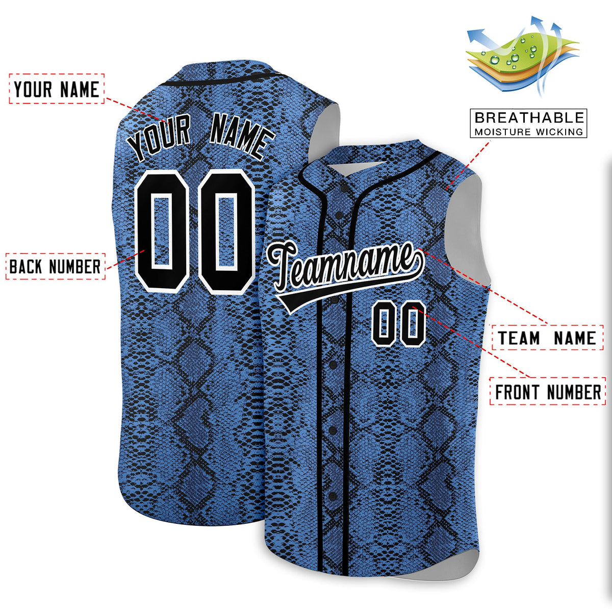 Custom Black Snakeskin Pattern Authentic Sleeveless Baseball Jersey Limited
