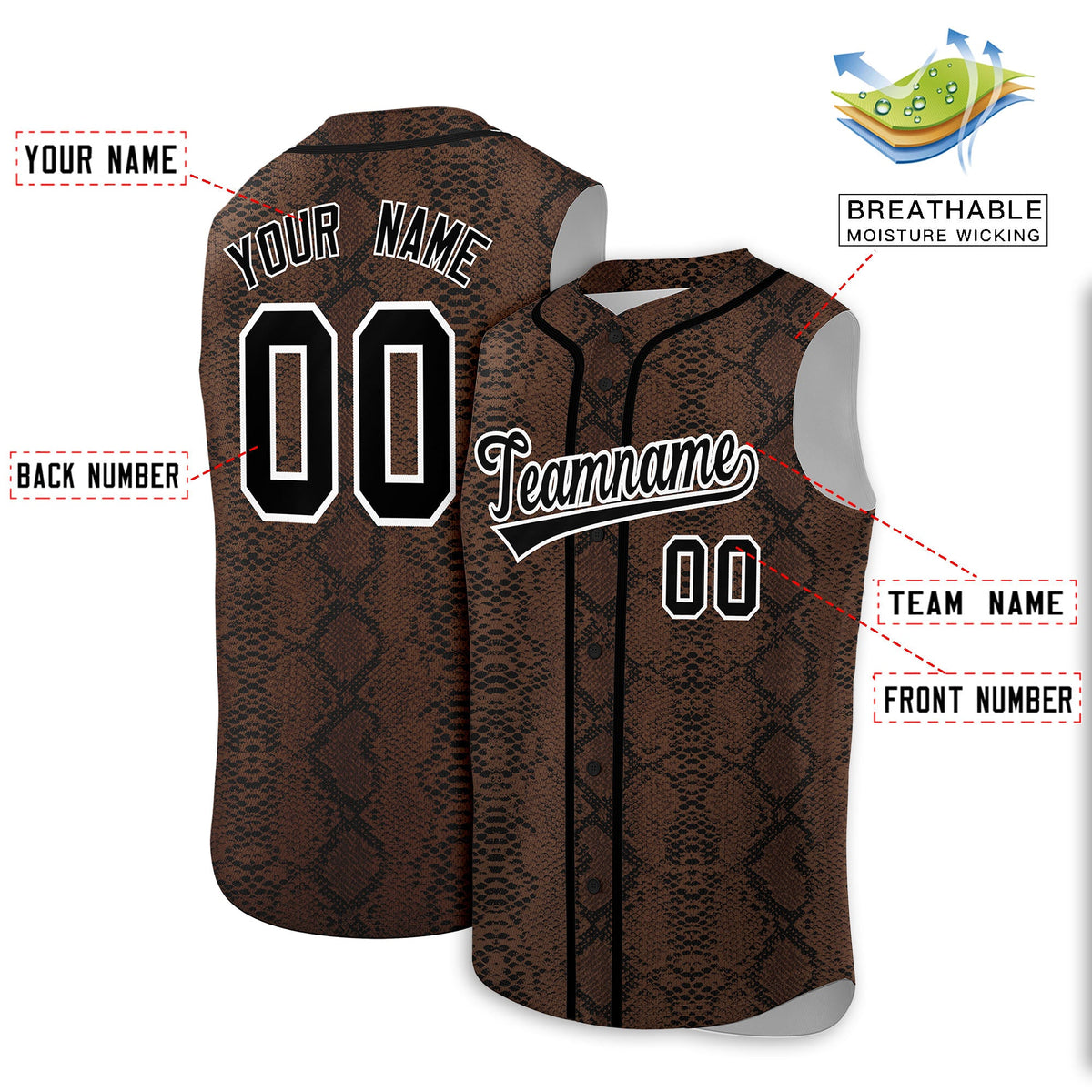 Custom Black Snakeskin Pattern Authentic Sleeveless Baseball Jersey Limited