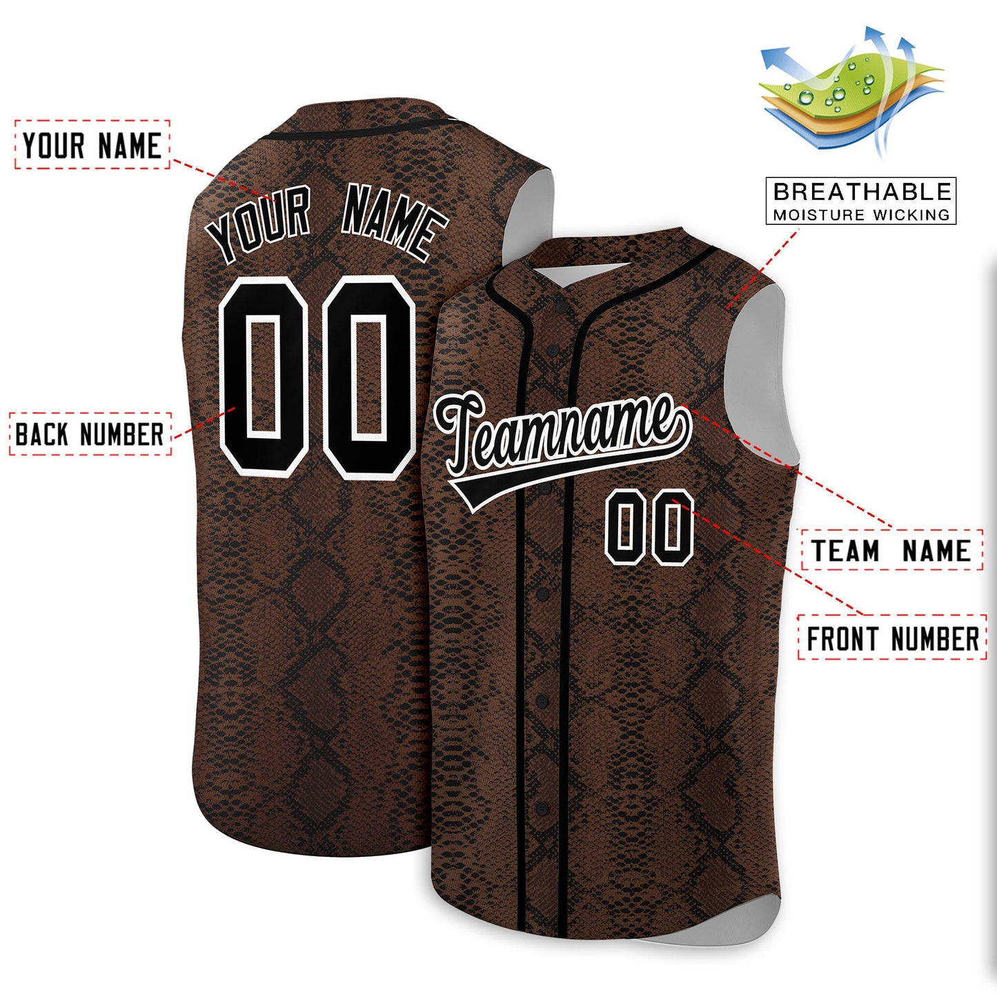 Custom Black Snakeskin Pattern Authentic Sleeveless Baseball Jersey Limited