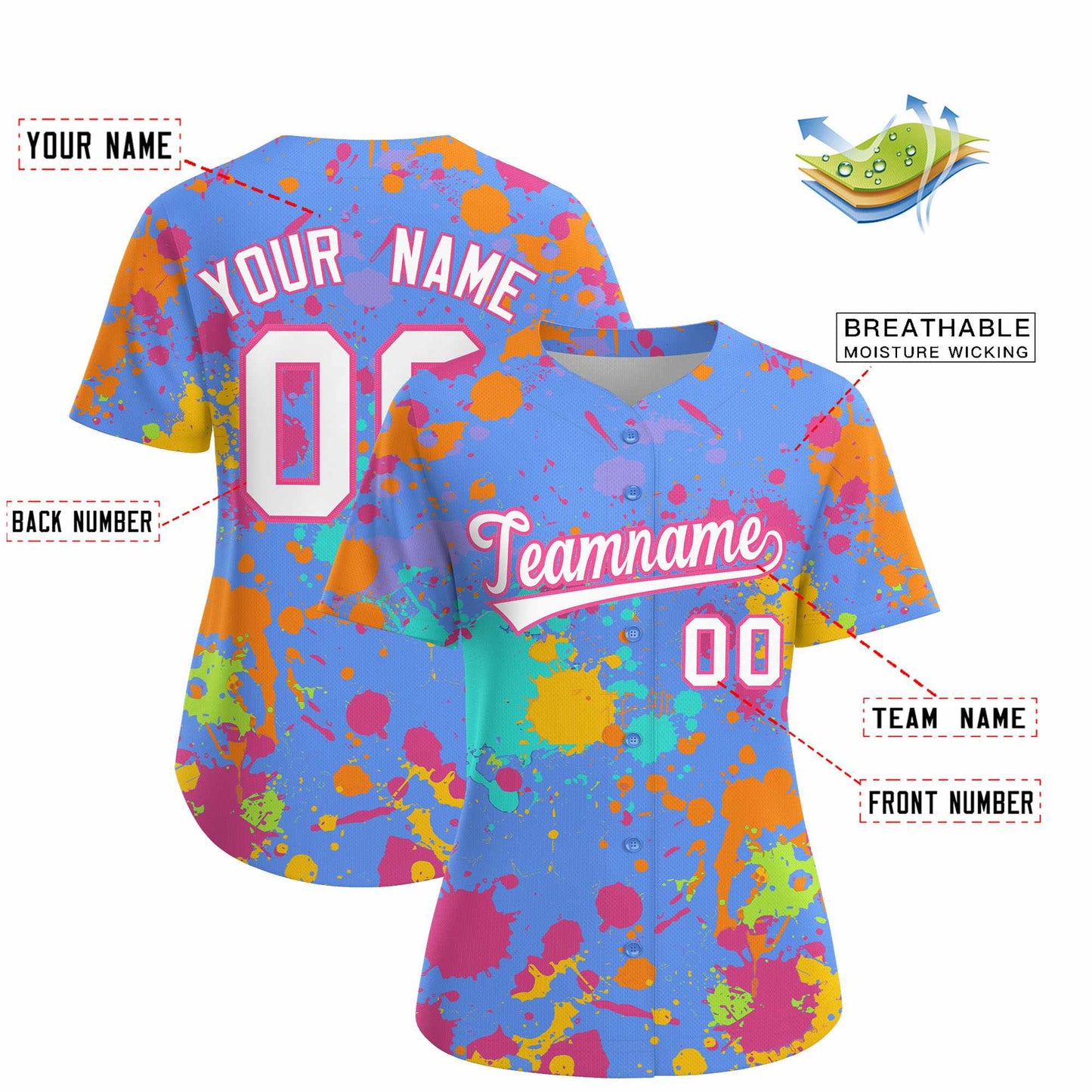 Custom Powder Blue Graffiti Fashion Baseball Jersey For Women Limited