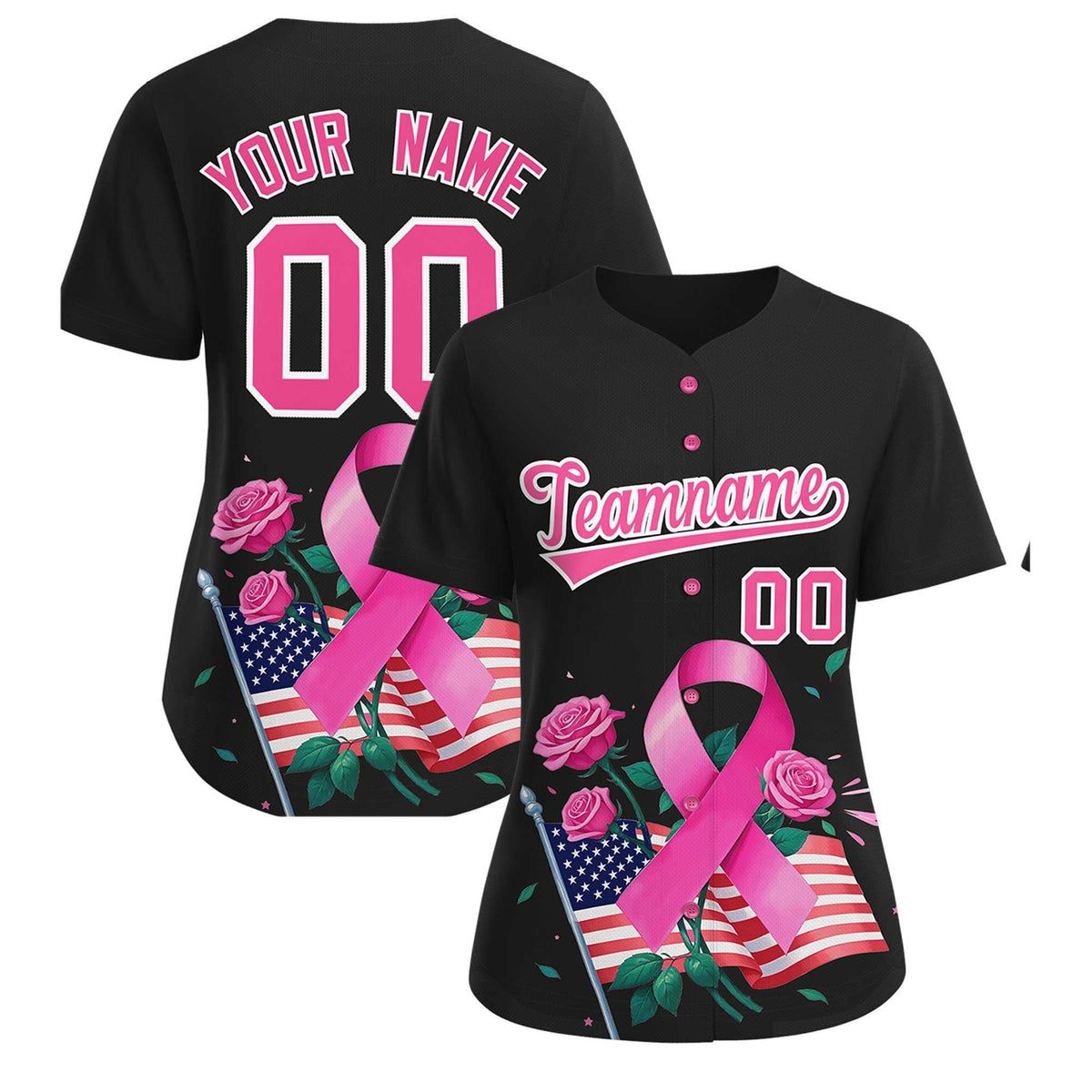 Custom Black Pink Breast Cancer Awareness Month Pink Ribbon Authentic Baseball Jersey for Women