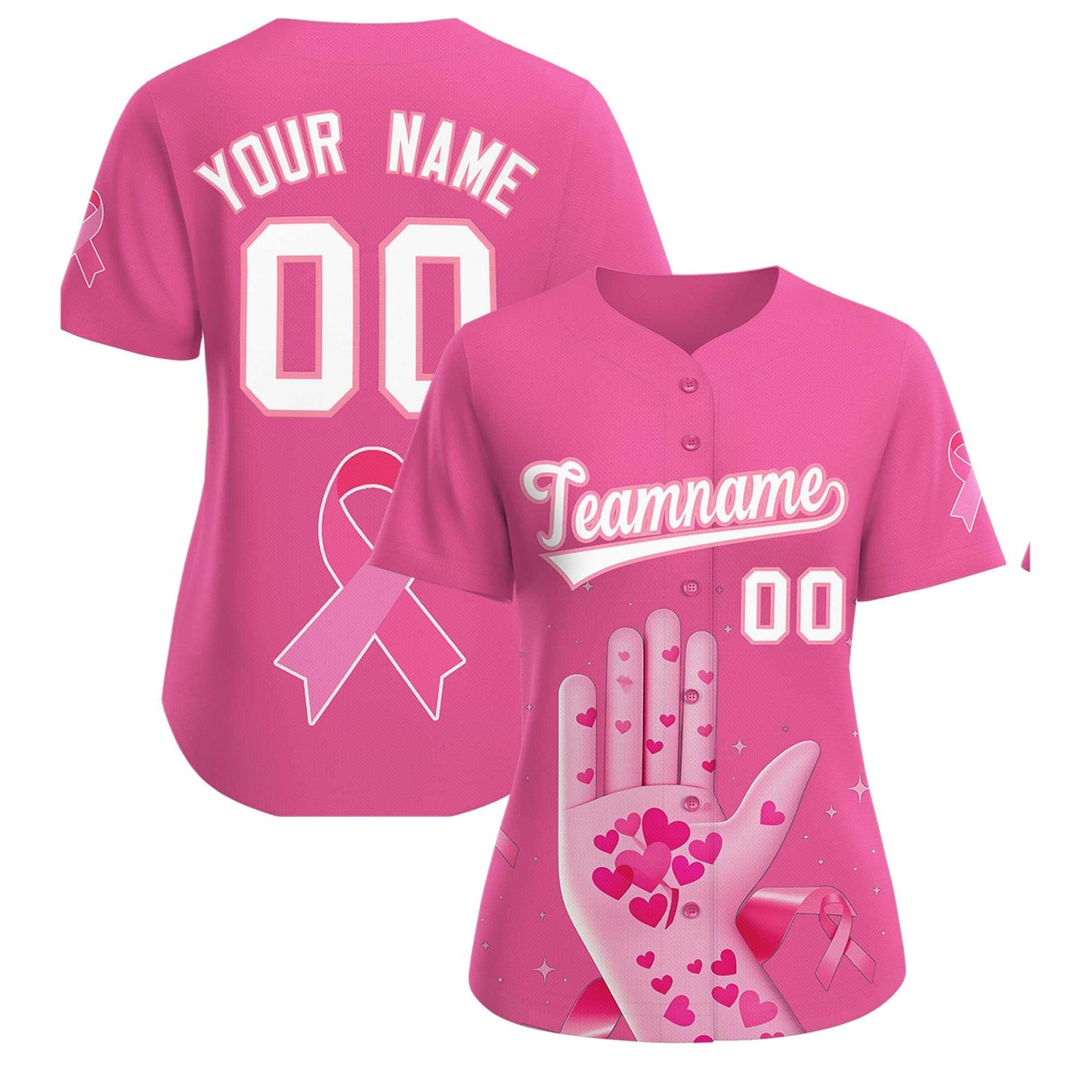 Custom Pink White Breast Cancer Awareness Month Pink Ribbon Authentic Baseball Jersey for Women