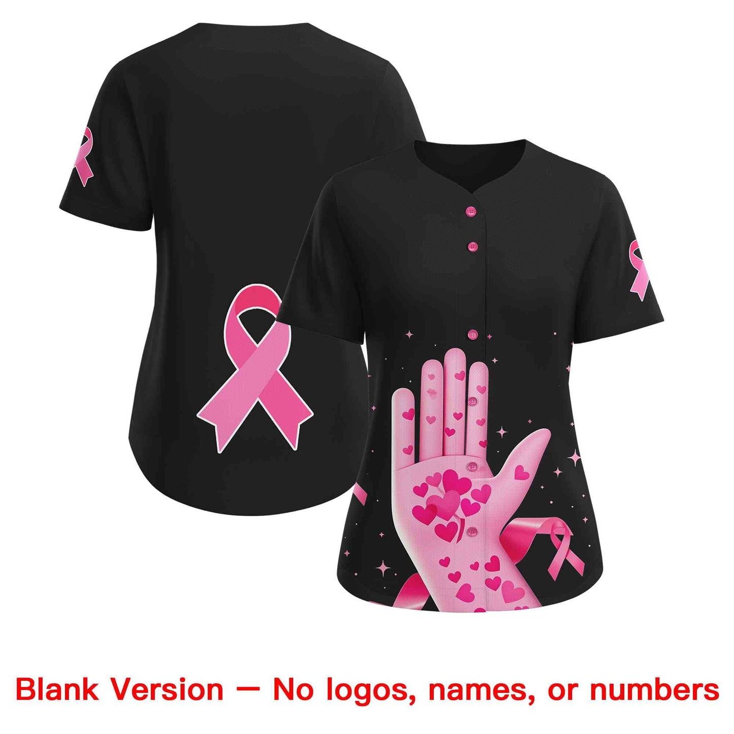 Custom Black Pink Breast Cancer Awareness Month Pink Ribbon Authentic Baseball Jersey for Women Limited