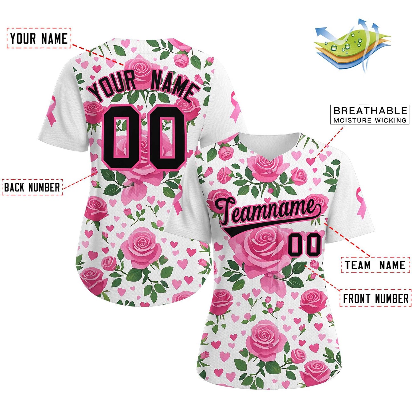 Custom White Black Breast Cancer Awareness Month Pink Ribbon Authentic Baseball Jersey for Women Limited