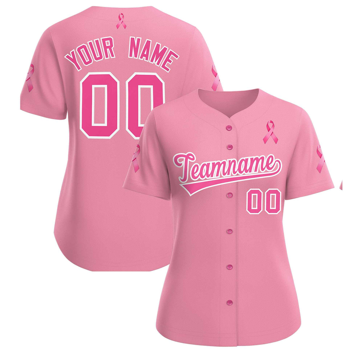 Custom Light Pink Pink Breast Cancer Awareness Month Pink Ribbon Authentic Baseball Jersey for Women