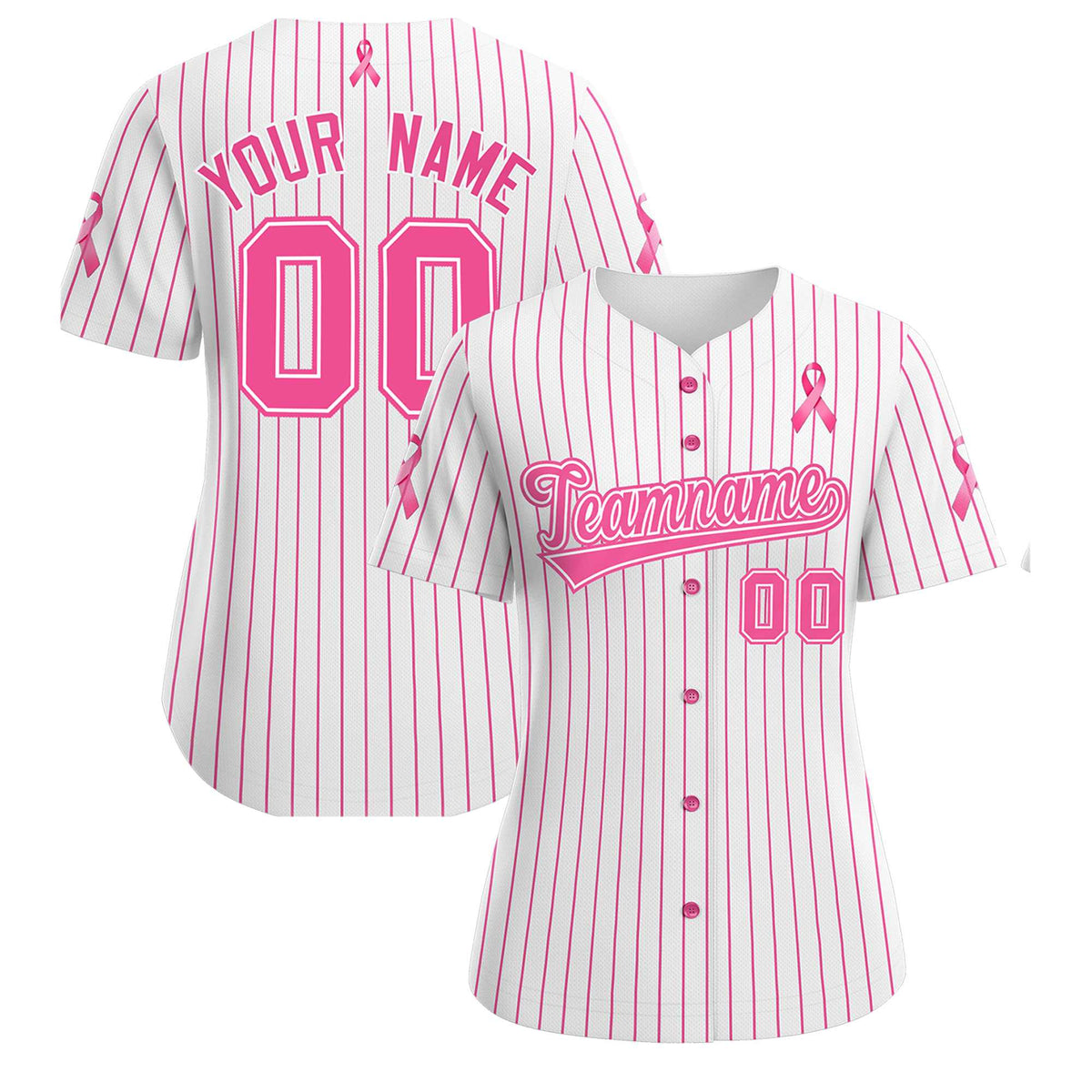 Custom White Pink Breast Cancer Awareness Month Pink Ribbon Authentic Baseball Jersey for Women