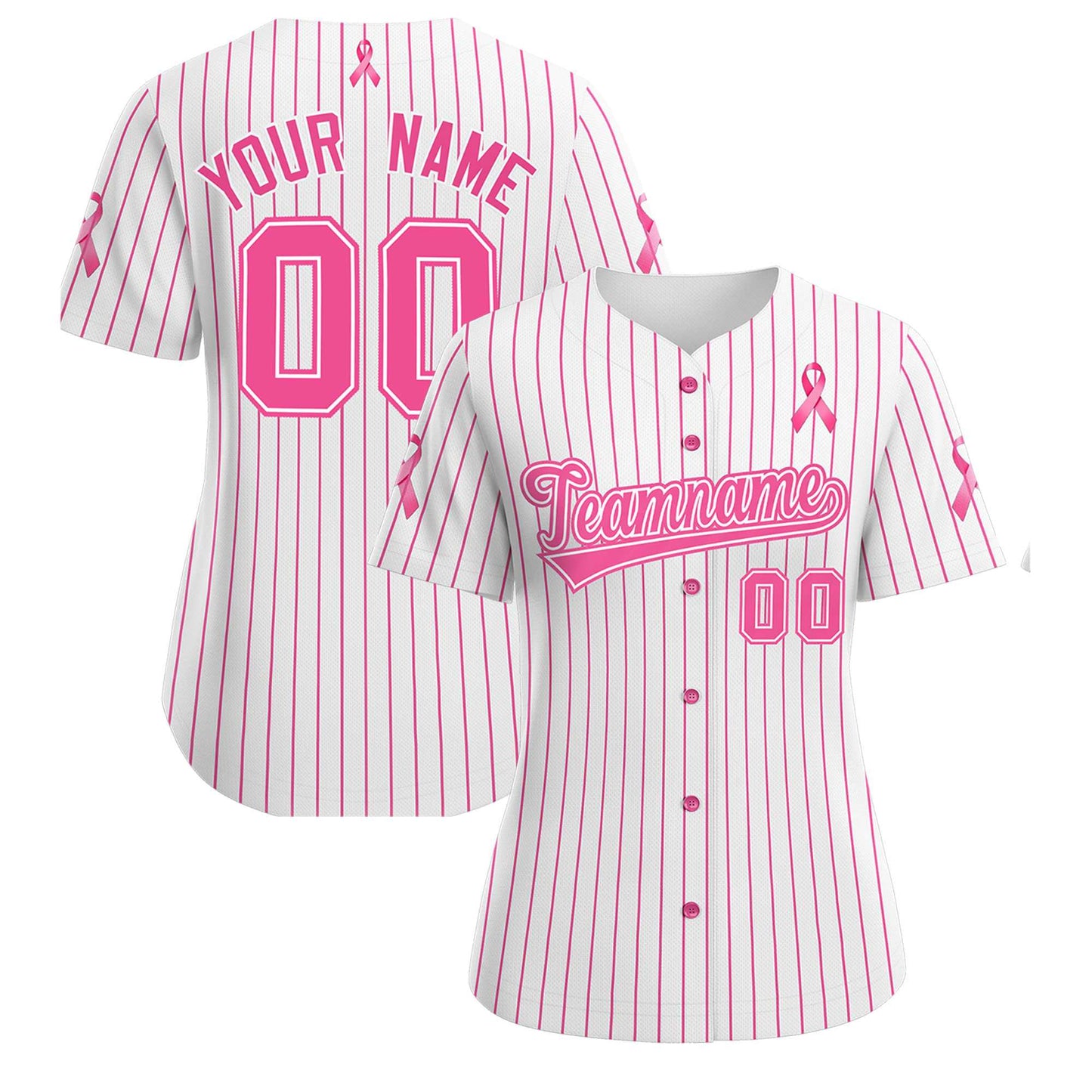 Custom White Pink Breast Cancer Awareness Month Pink Ribbon Authentic Baseball Jersey for Women