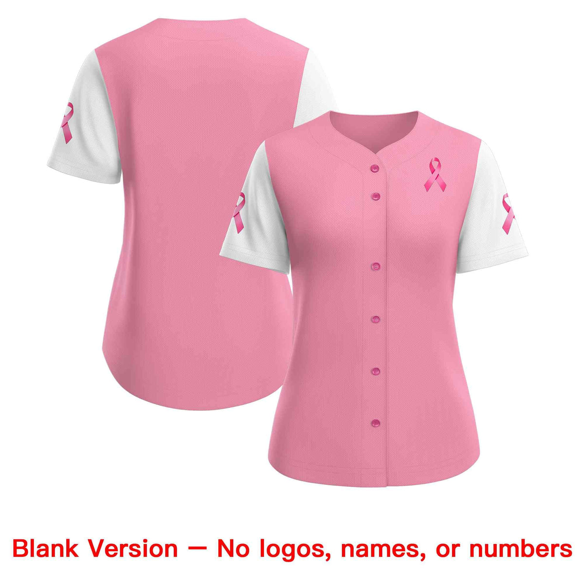 Custom Light Pink White Breast Cancer Awareness Month Pink Ribbon Authentic Baseball Jersey for Women Limited
