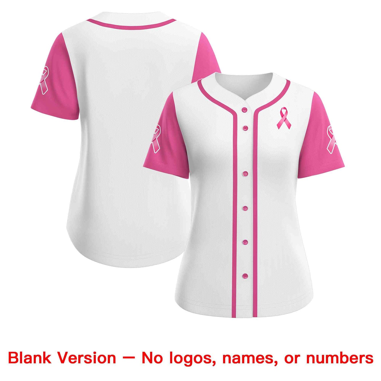Custom White Pink Breast Cancer Awareness Month Pink Ribbon Authentic Baseball Jersey for Women Limited