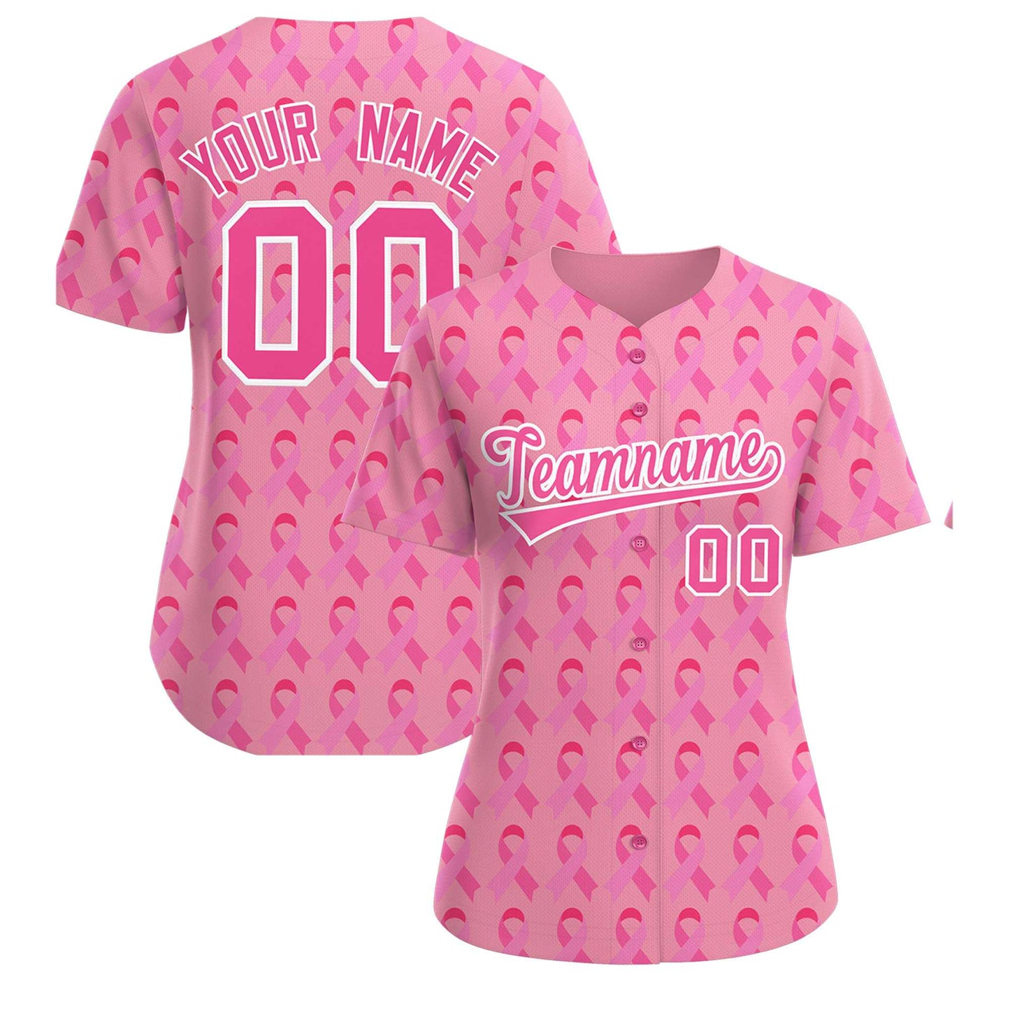 Custom Light Pink Pink Breast Cancer Awareness Month Pink Ribbon Authentic Baseball Jersey for Women