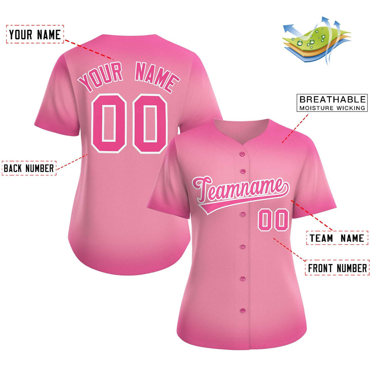 Custom Light Pink Pink Breast Cancer Awareness Month Pink Ribbon Authentic Baseball Jersey for Women Limited