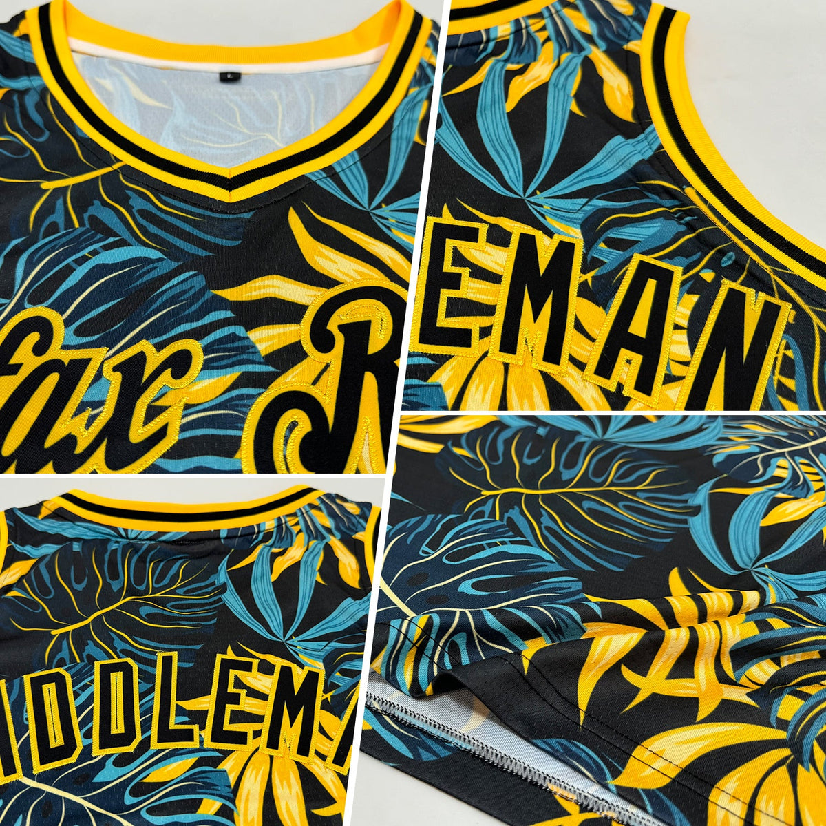 Custom Black Black-Gold 3D Pattern Tropical Hawaii Plants Authentic Basketball Jersey Limited