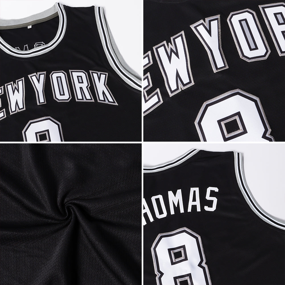 Custom Black Black-White Authentic Throwback Basketball Jersey Limited