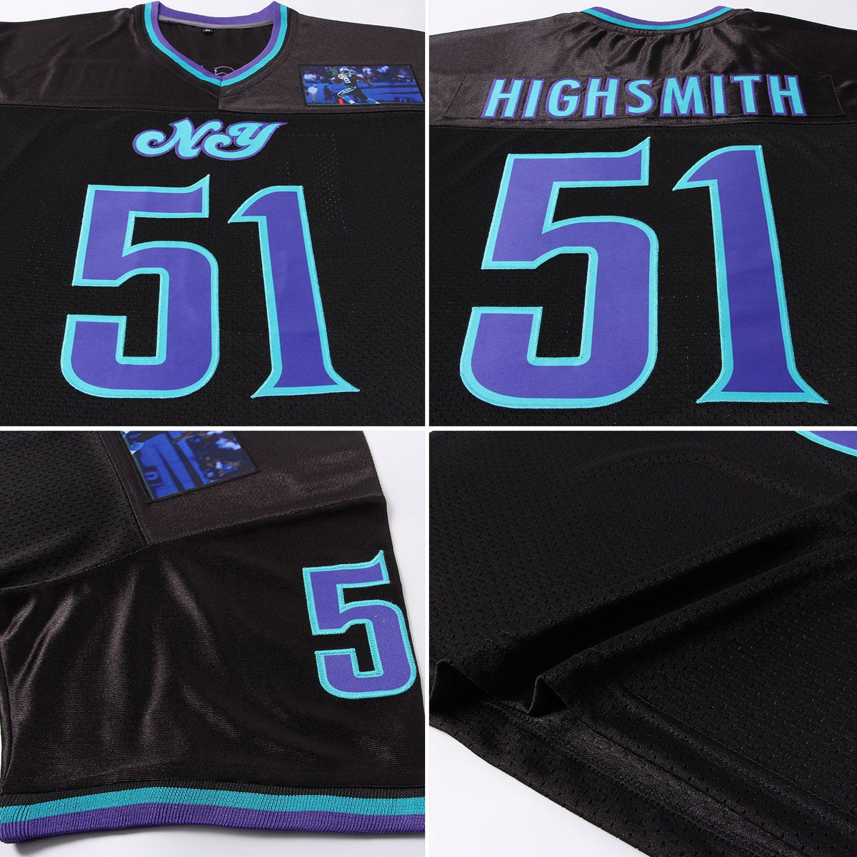 Custom Black Purple-Aqua Mesh Authentic Throwback Football Jersey Limited