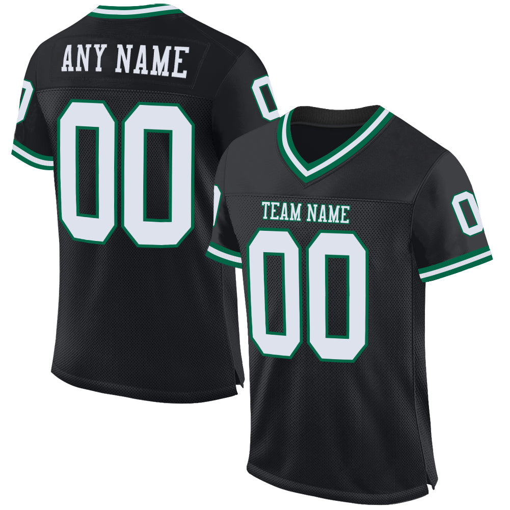 Custom Black White-Kelly Green Mesh Authentic Throwback Football Jersey Limited
