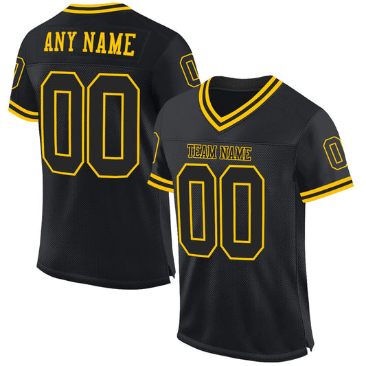 Custom Black Black-Gold Mesh Authentic Throwback Football Jersey Limited