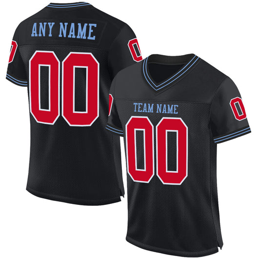 Custom Black Red-Light Blue Mesh Authentic Throwback Football Jersey Limited