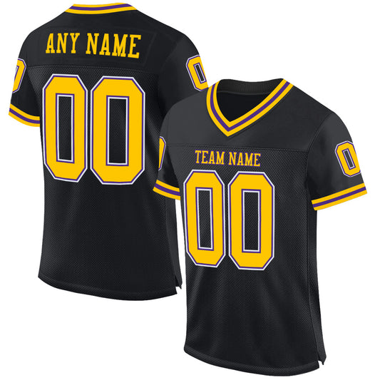 Custom Black Gold-Purple Mesh Authentic Throwback Football Jersey Limited