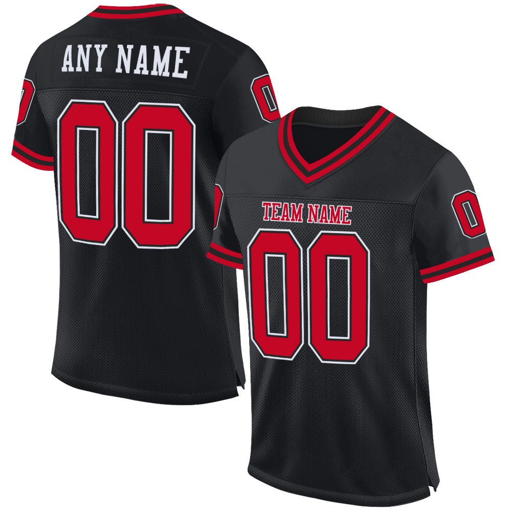 Custom Black Red-White Mesh Authentic Throwback Football Jersey Limited