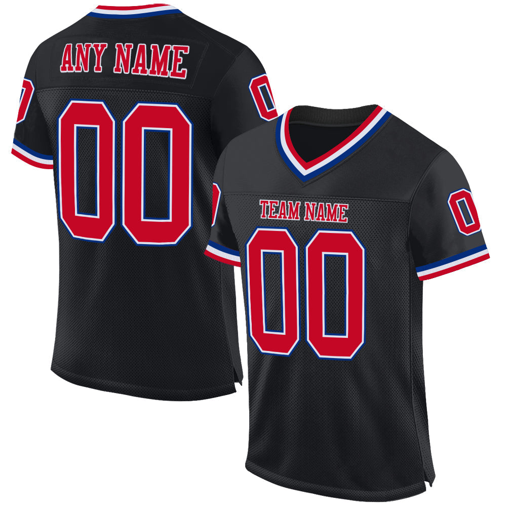 Custom Black Red-Royal Mesh Authentic Throwback Football Jersey Limited