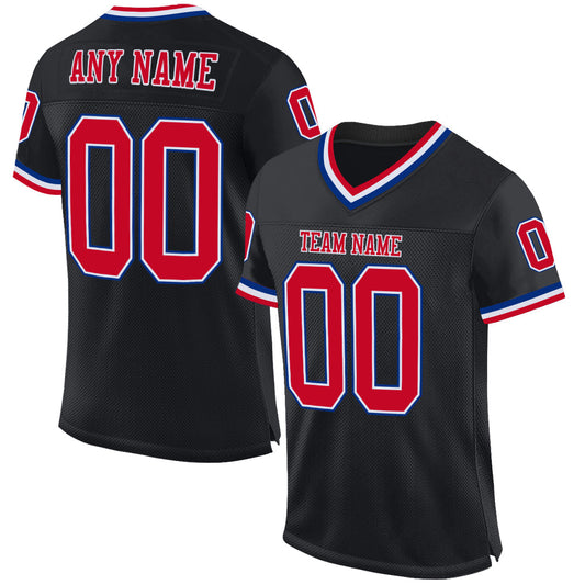 Custom Black Red-Royal Mesh Authentic Throwback Football Jersey Limited