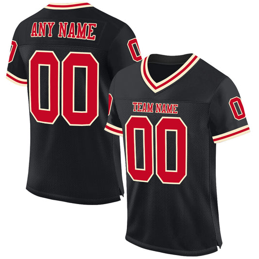 Custom Black Red-Cream Mesh Authentic Throwback Football Jersey Limited