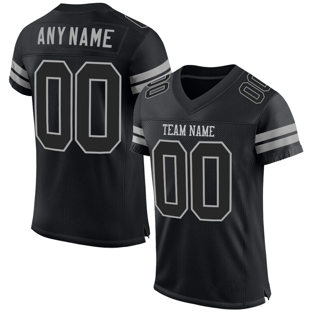 Custom Black Black-Gray Mesh Authentic Football Jersey Limited
