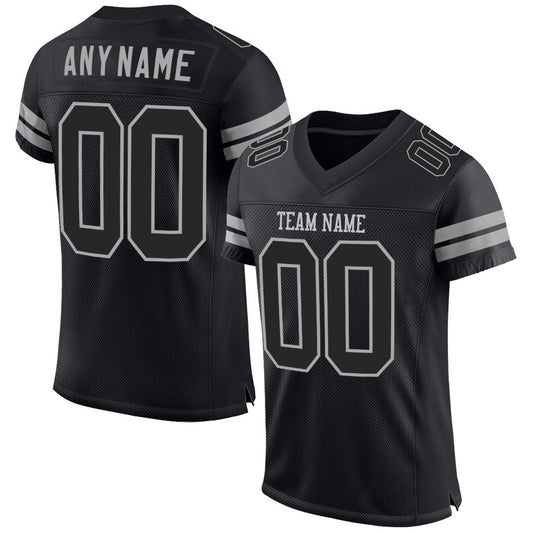 Custom Black Black-Gray Mesh Authentic Football Jersey Limited