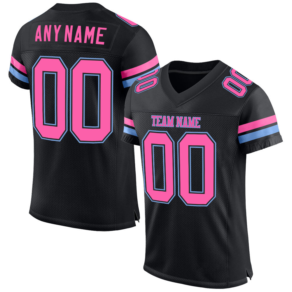 Custom Black Pink-Light Blue Mesh Authentic Football Jersey Limited