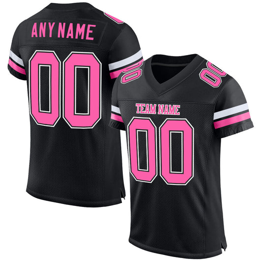 Custom Black Pink-White Mesh Authentic Football Jersey Limited