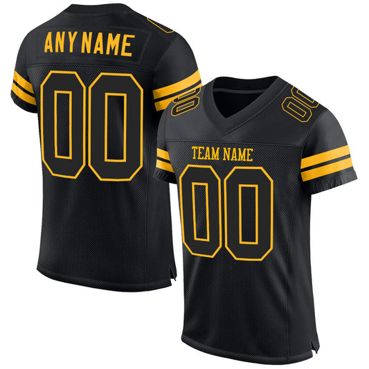 Custom Black Black-Gold Mesh Authentic Football Jersey Limited