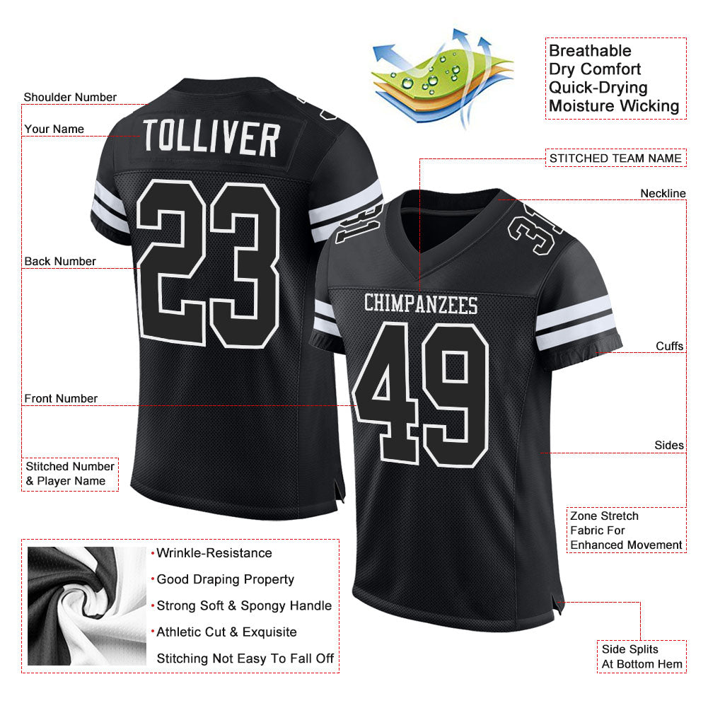 Custom Black Black-White Mesh Authentic Football Jersey Limited