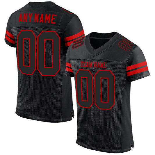 Custom Black Black-Red Mesh Authentic Football Jersey Limited